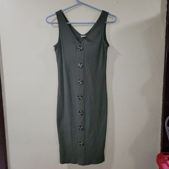 No Boundaries Size Medium Green Rib Button Front Tank Dress - Picture 5 of 8